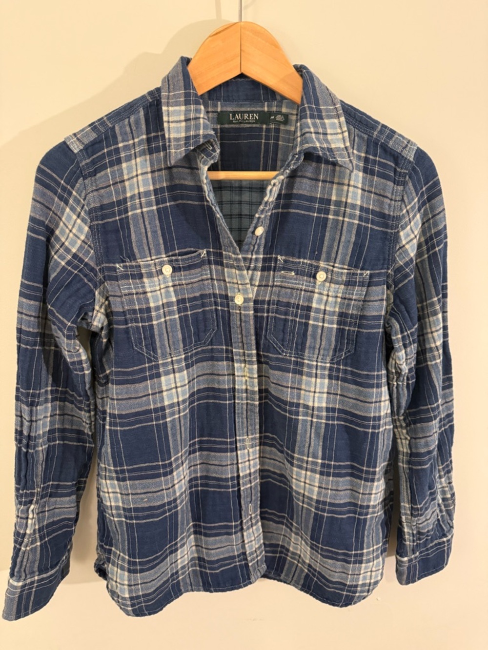 Ralph Lauren Navy and Light Blue Plaid Button-Down Shirt